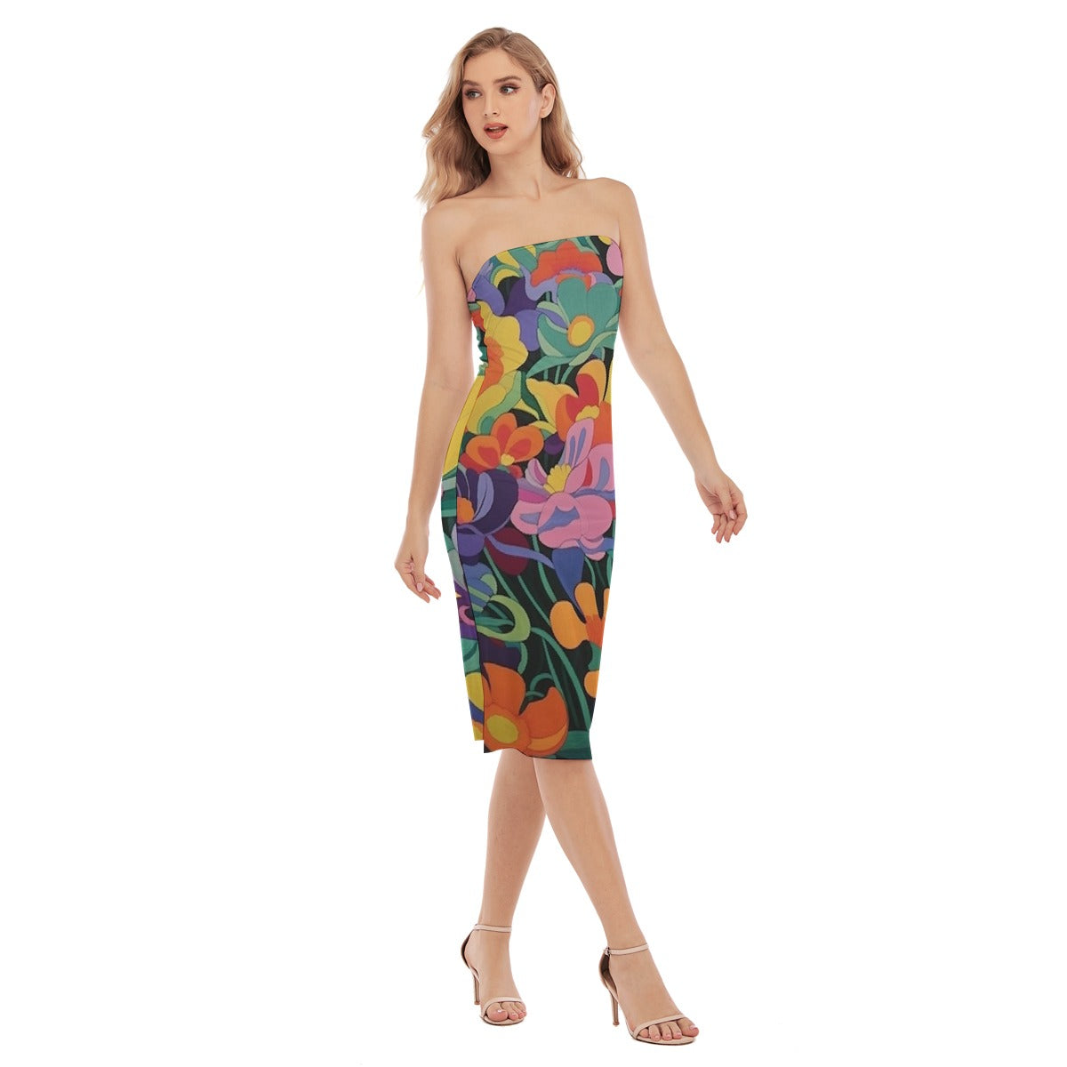 All-Over Print Women's Side Split Tube Top Dress