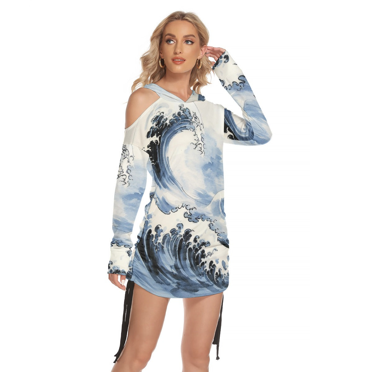 All-Over Print Women's One-shoulder Dress With Waist Shirring