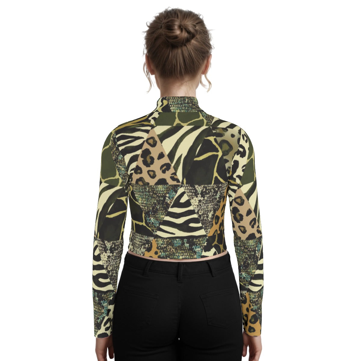 Eco-Friendly All-Over Print Women's Turtleneck T-shirt With Long Sleeve