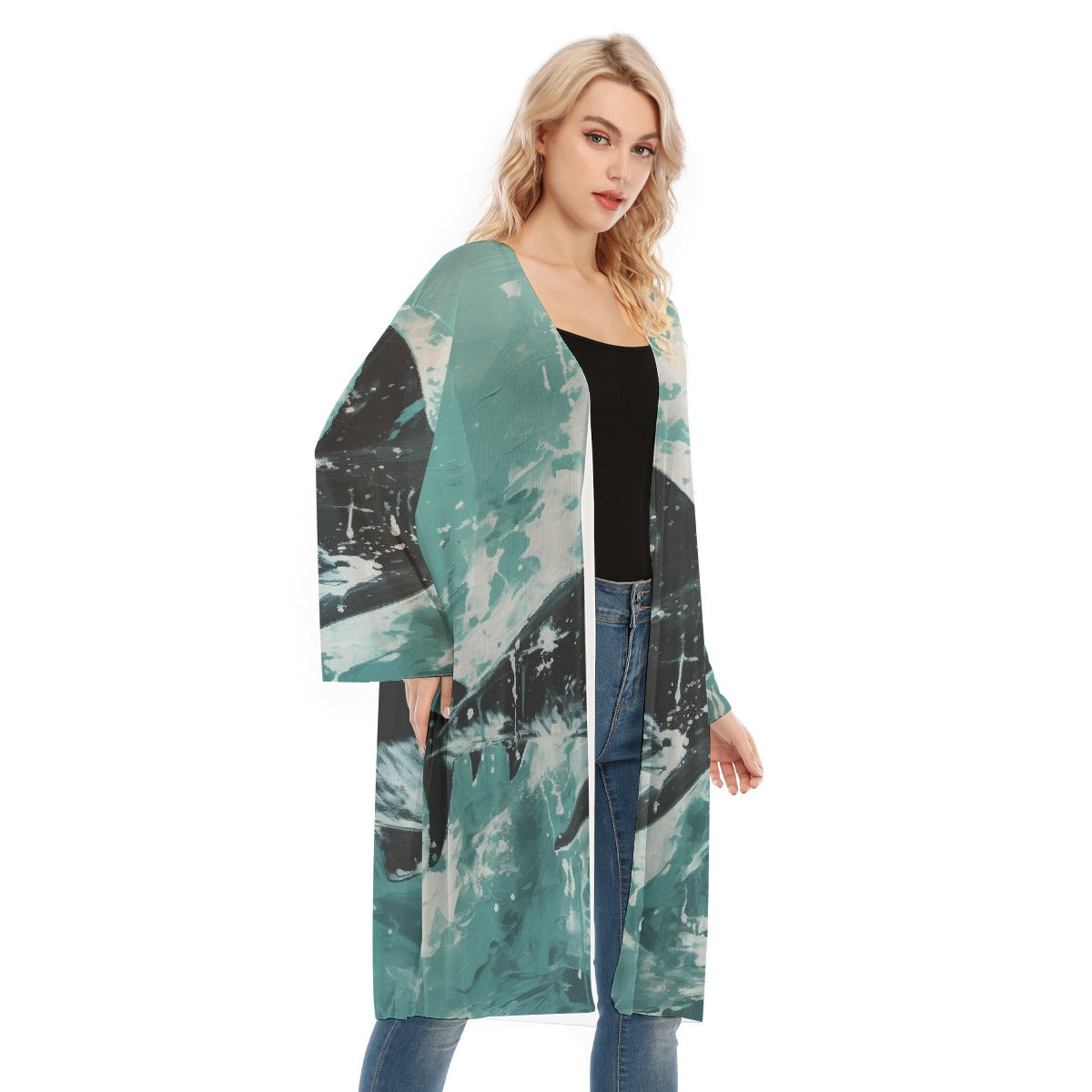 All- Over Print Women's Long Sleeve Mesh Cardigan