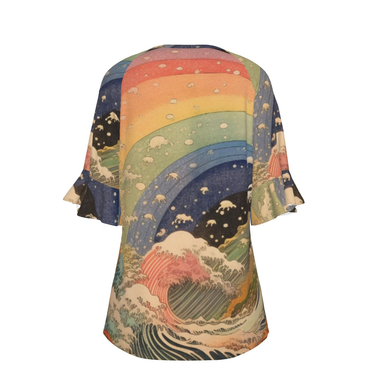 All-Over Print V-neck Women's T-shirt With Bell Sleeve