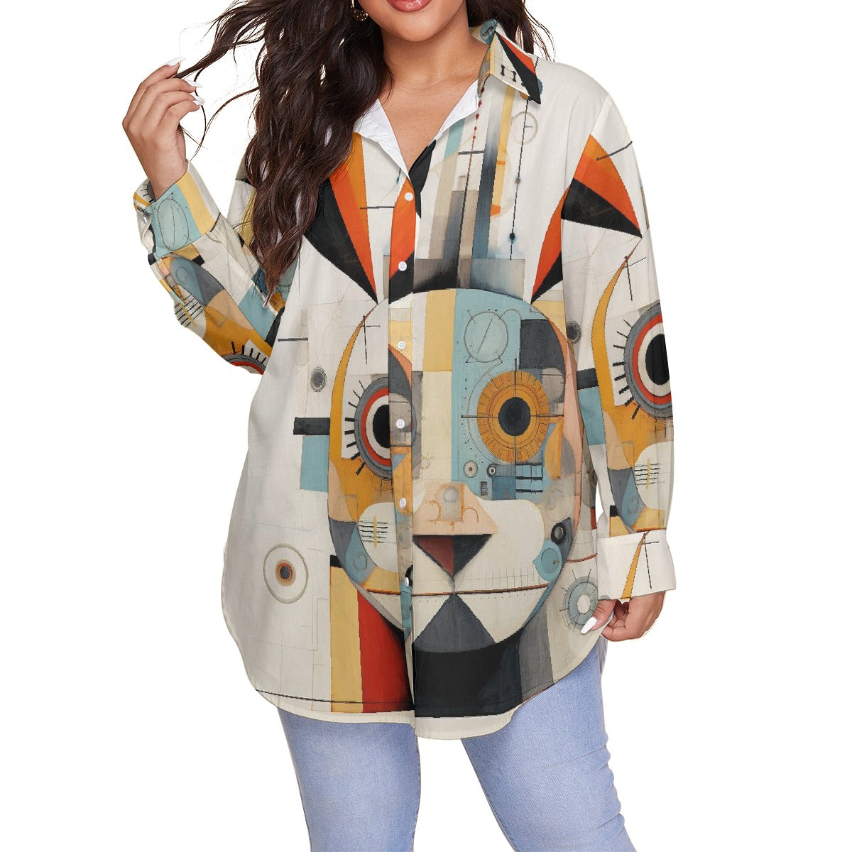 All-Over Print Women's Shirt With Long Sleeve(Plus Size)