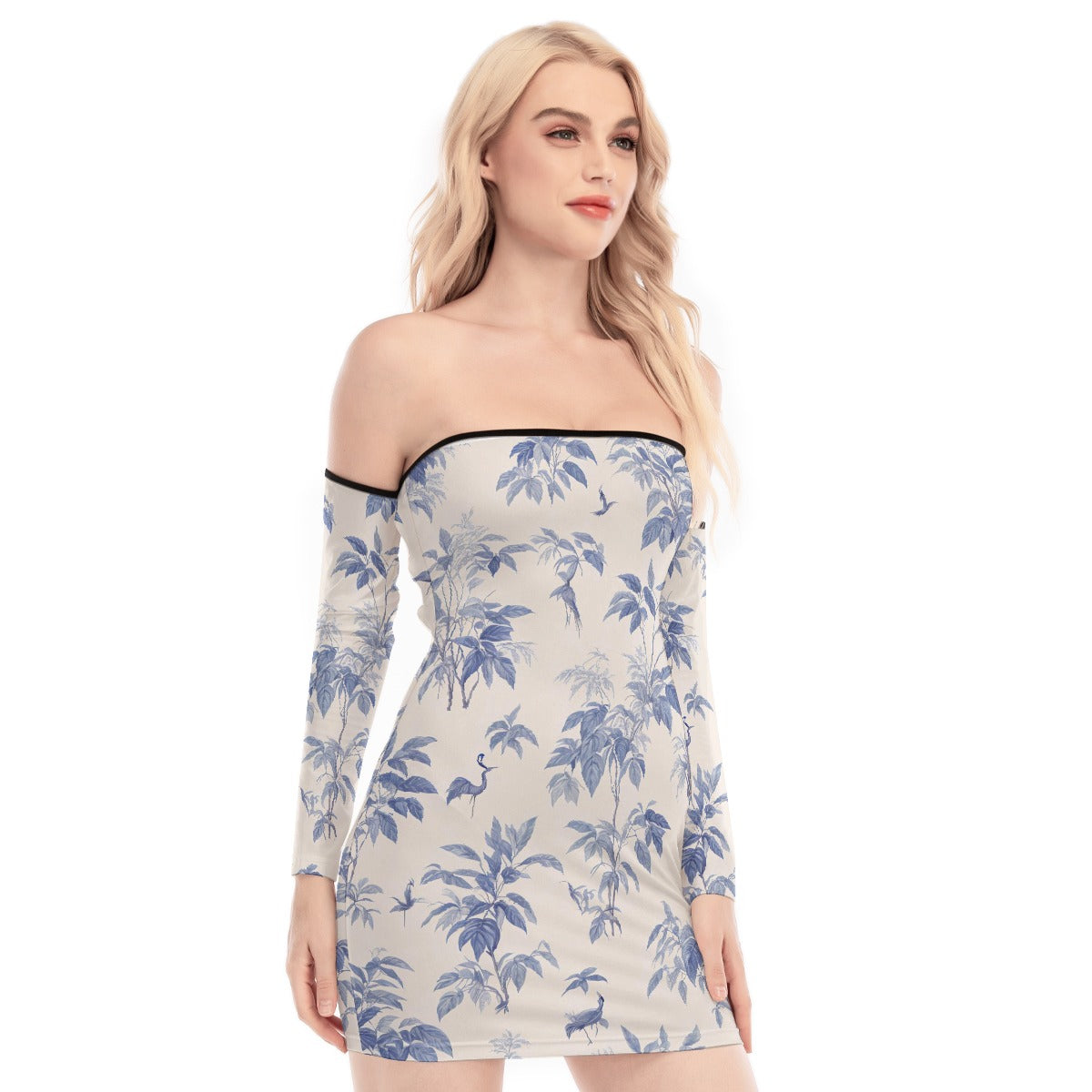 All-Over Print Women's Off-shoulder Back Lace-up Dress