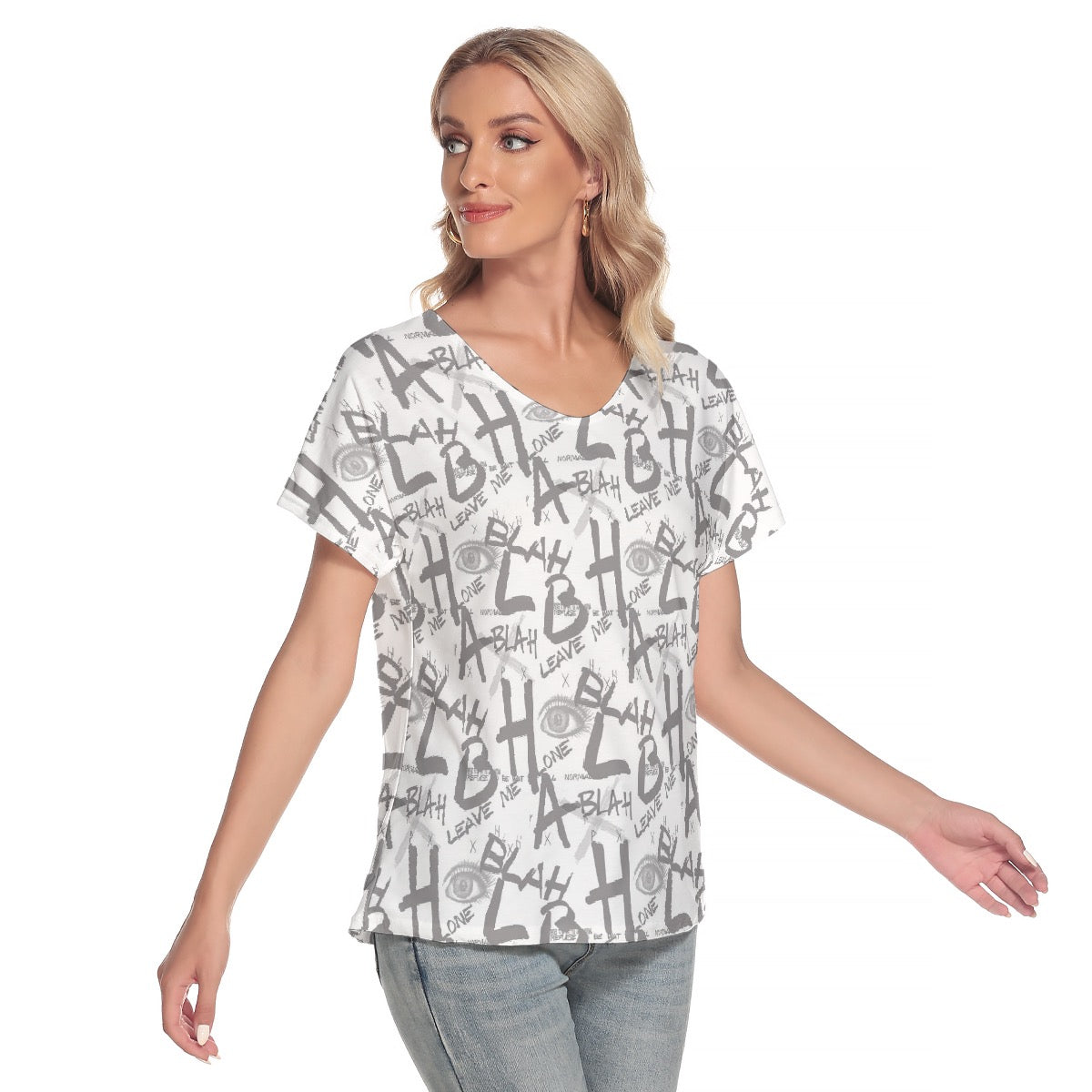 All-Over Print Women's Loose V-neck Short Sleeve T-shirt