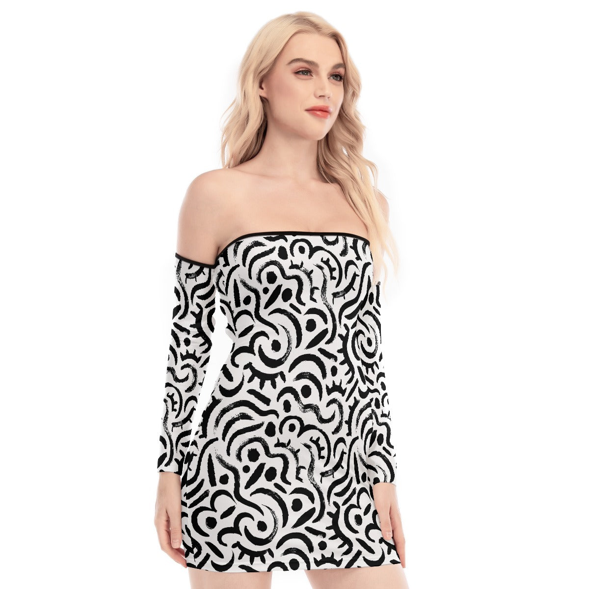 All-Over Print Women's Off-shoulder Back Lace-up Dress