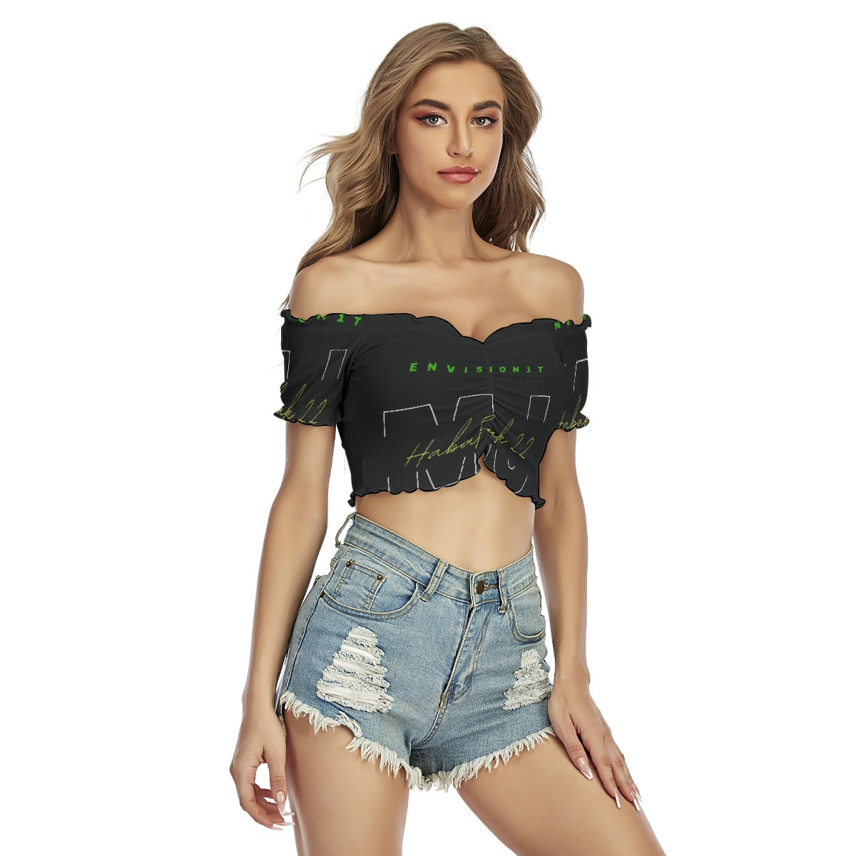 All-Over Print Women's One-shoulder Off-the-navel Short Sleeve T-shirt