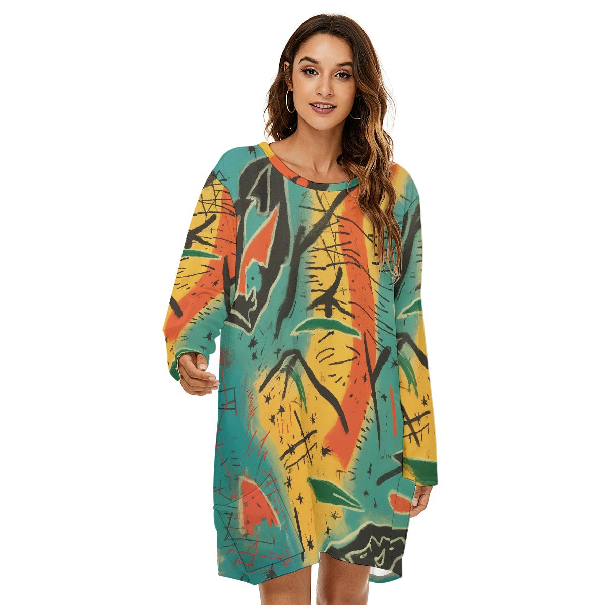 All-Over Print  Women's Loose Crew Neck Dress