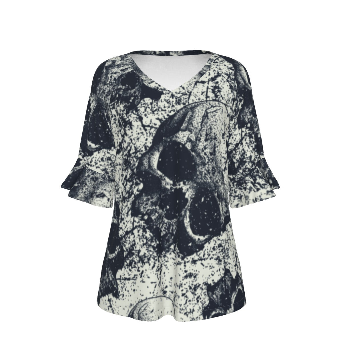 All-Over Print V-neck Women's T-shirt With Bell Sleeve