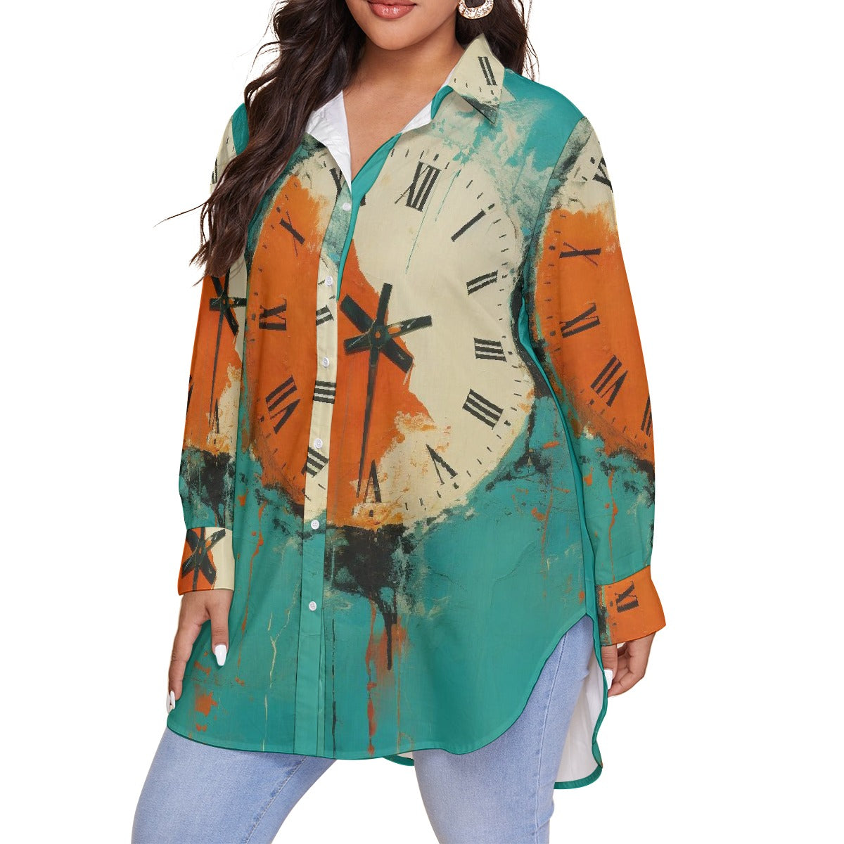 All-Over Print Women's Shirt With Long Sleeve(Plus Size)