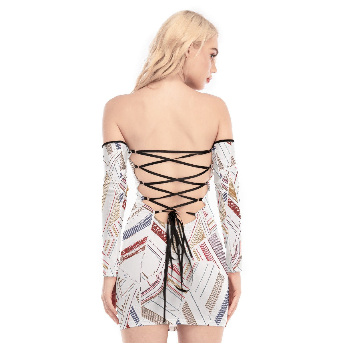 All-Over Print Women's Off-shoulder Back Lace-up Dress