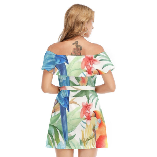 All-Over Print Women's Off-shoulder Dress With Ruffle