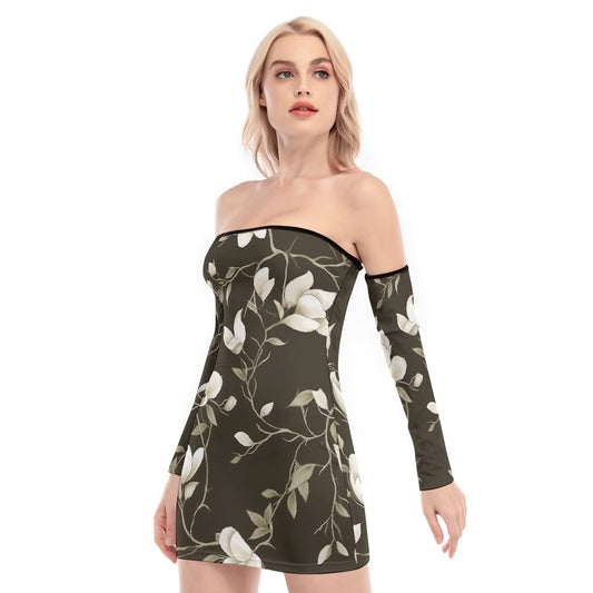 All-Over Print Women's Off-shoulder Back Lace-up Dress