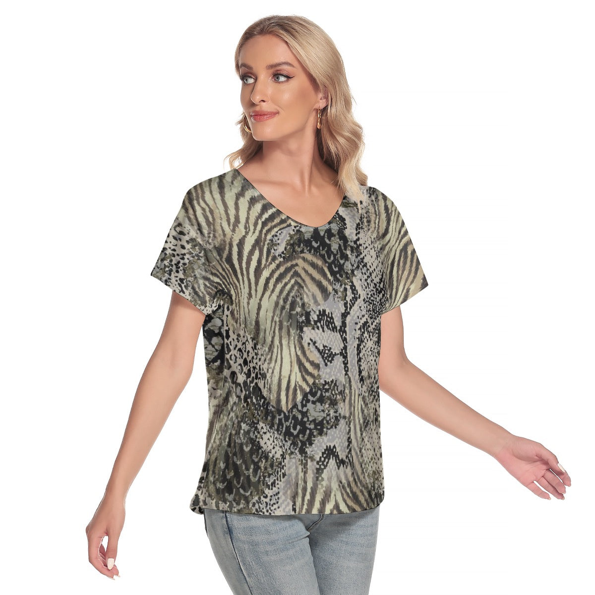 All-Over Print Women's Loose V-neck Short Sleeve T-shirt