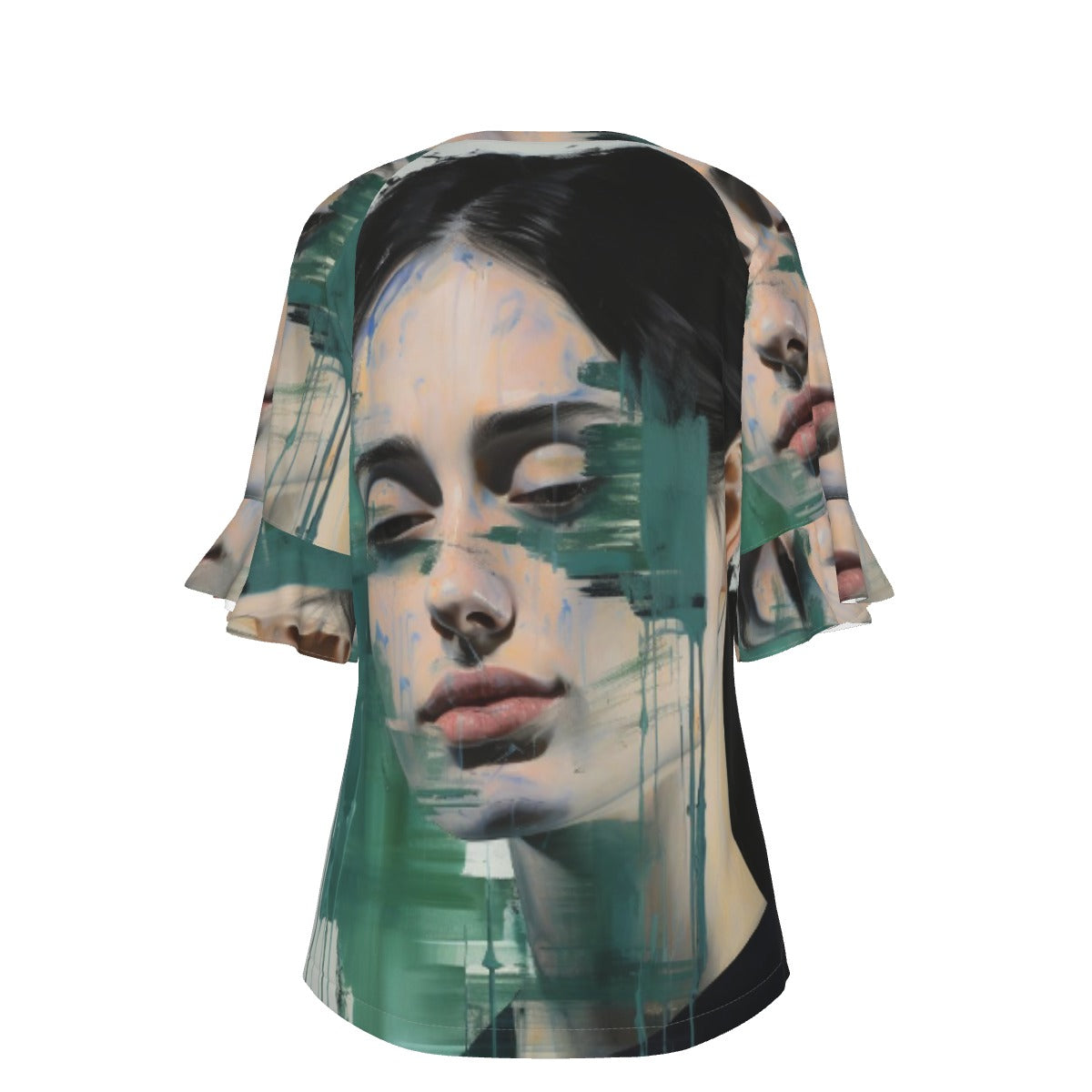 All-Over Print V-neck Women's T-shirt With Bell Sleeve