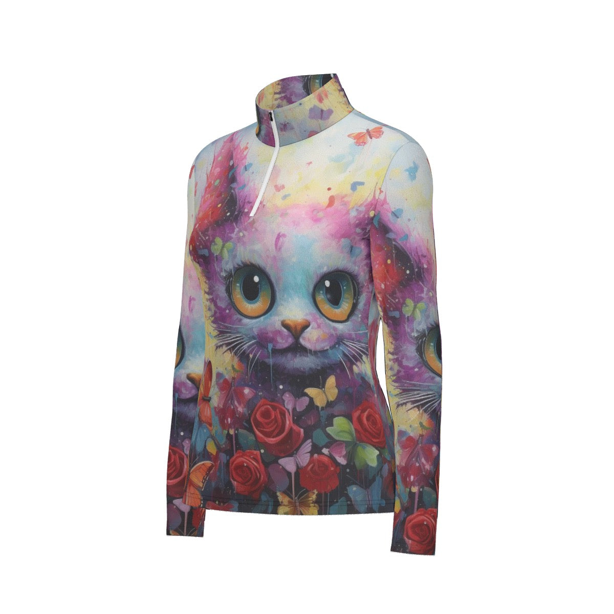 All-Over Print Women's Sports Collar Jersey With Long Sleeve