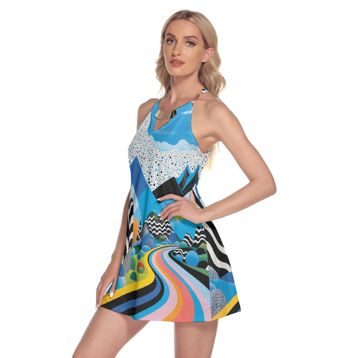 All-Over Print Women's Round Neck Above Knee Dress