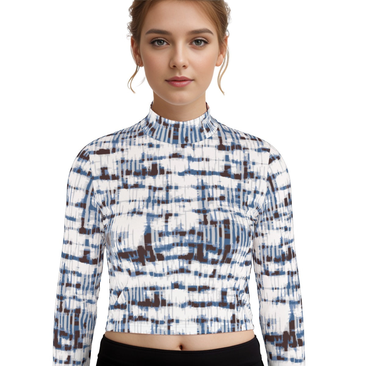 Eco-Friendly All-Over Print Women's Turtleneck T-shirt With Long Sleeve