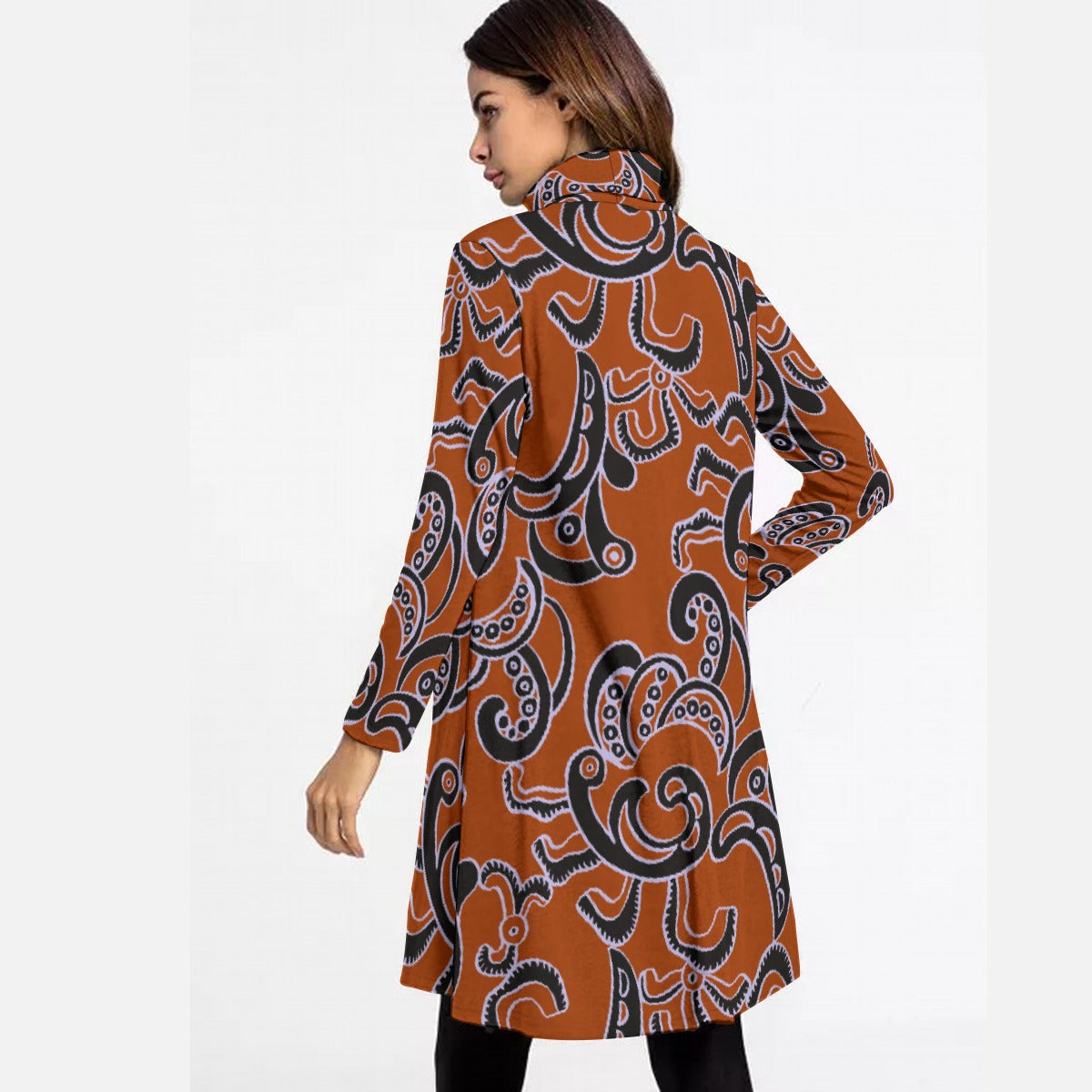 All-Over Print Women's High Neck Dress With Long Sleeve