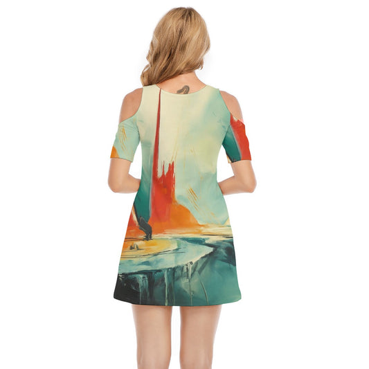 All-Over Print Women's Cold Shoulder Dress | 190GSM Cotton