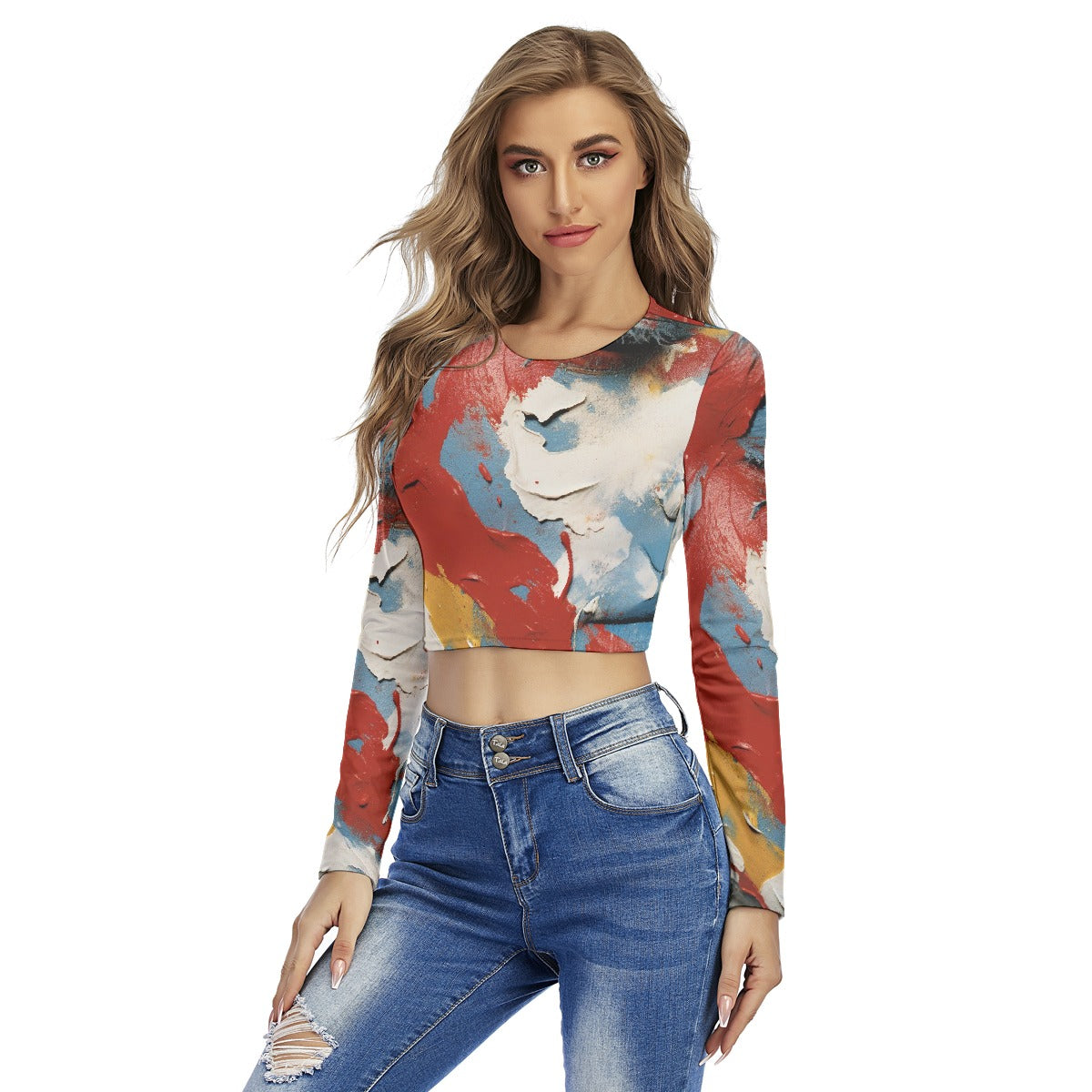 All-Over Print Women's Round Neck Crop Top T-Shirt