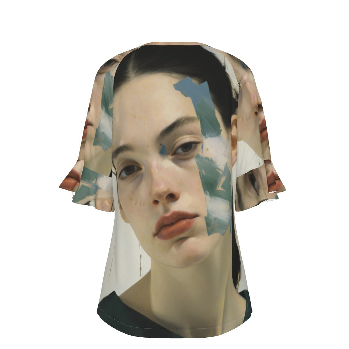 All-Over Print V-neck Women's T-shirt With Bell Sleeve