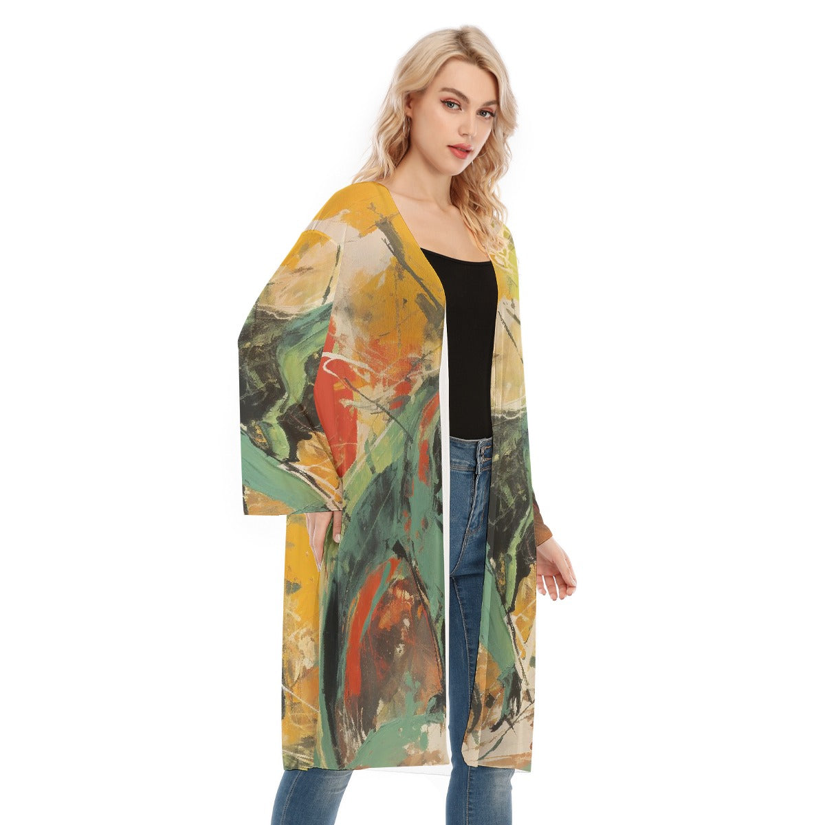 All- Over Print Women's Long Sleeve Mesh Cardigan