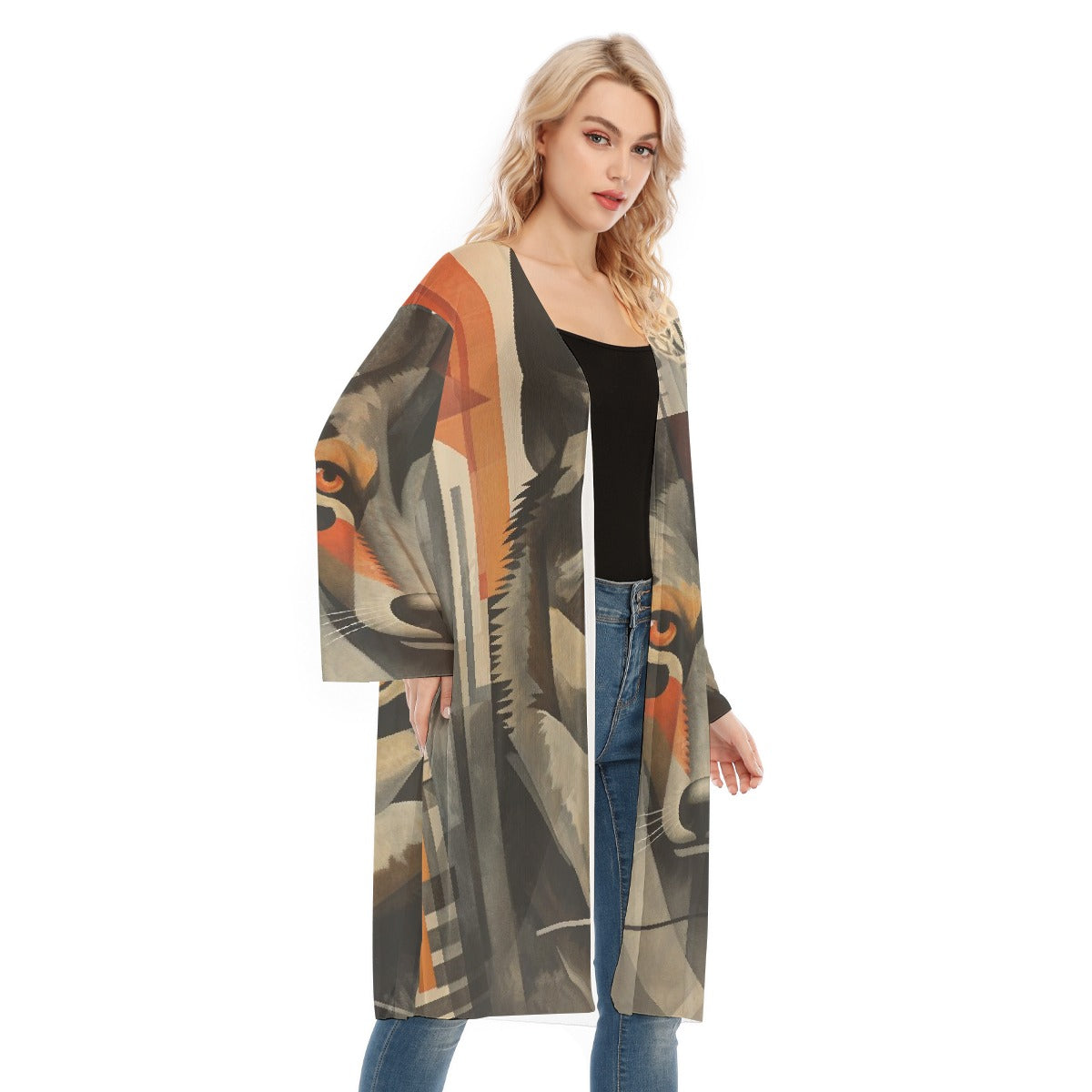 All- Over Print Women's Long Sleeve Mesh Cardigan