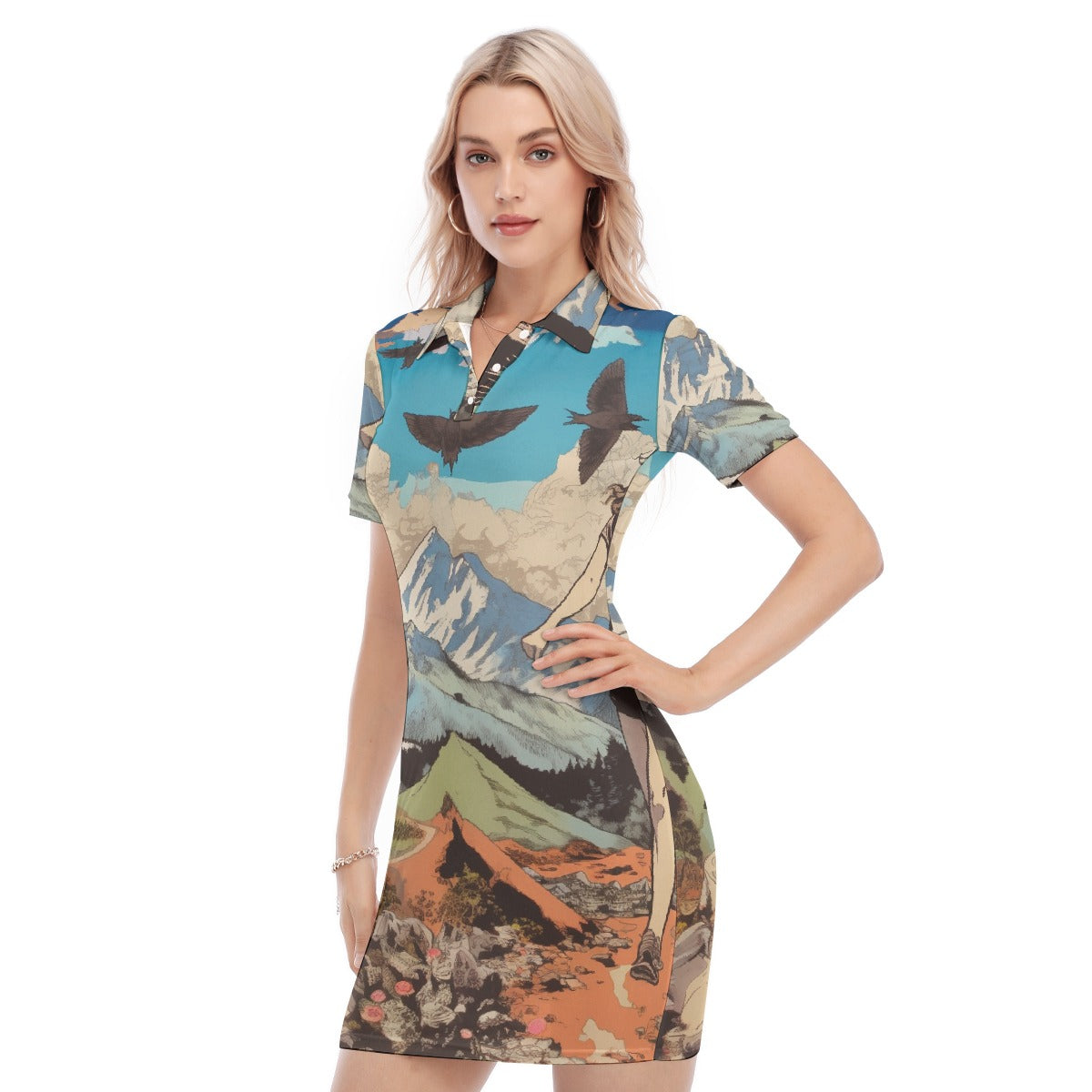 All-Over Print Women's Polo Collar Dress