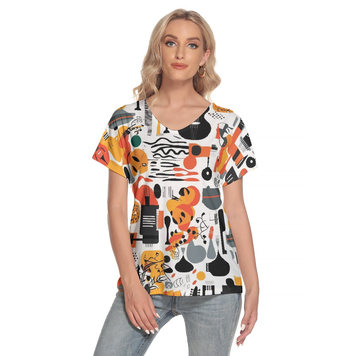 All-Over Print Women's Loose V-neck Short Sleeve T-shirt