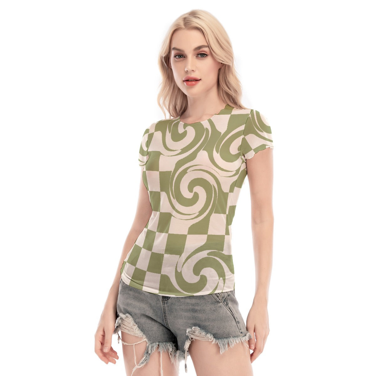 All-Over Print Women's Short Sleeve Mesh Blouse