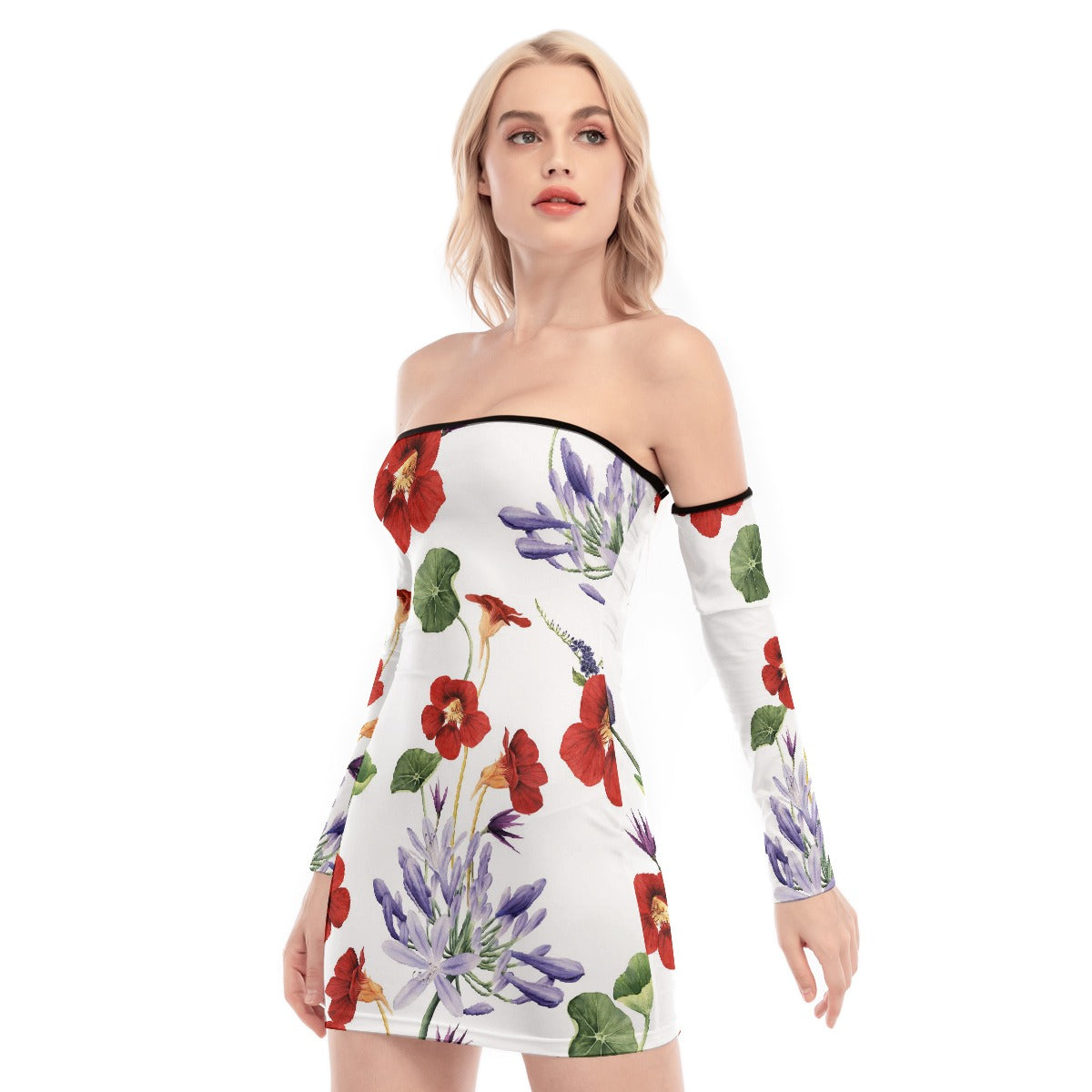 All-Over Print Women's Off-shoulder Back Lace-up Dress