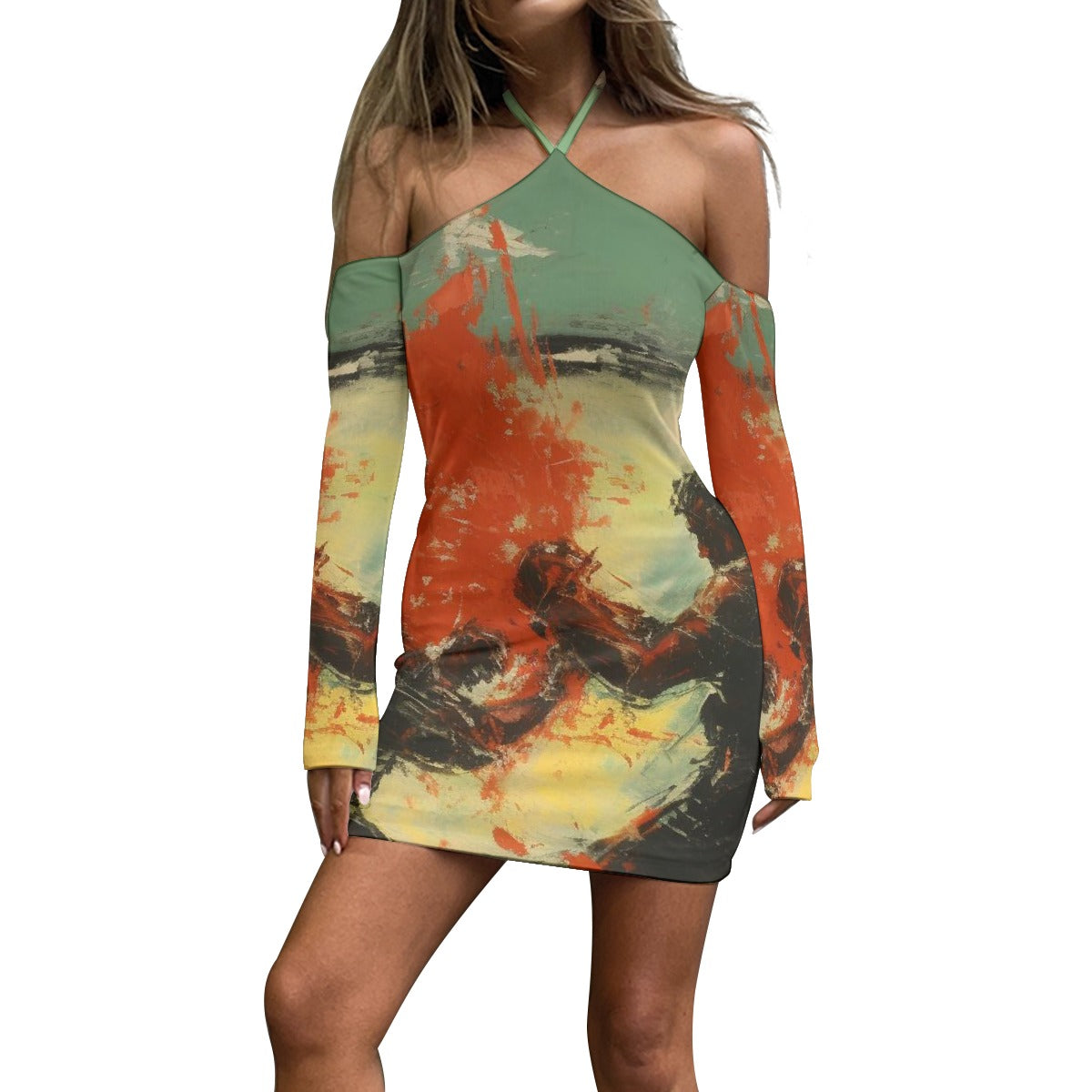 All-Over Print Women's Halter Lace-up Dress