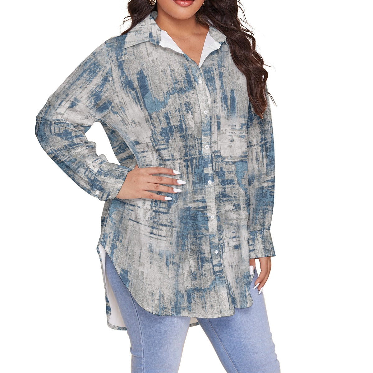 All-Over Print Women's Shirt With Long Sleeve(Plus Size)