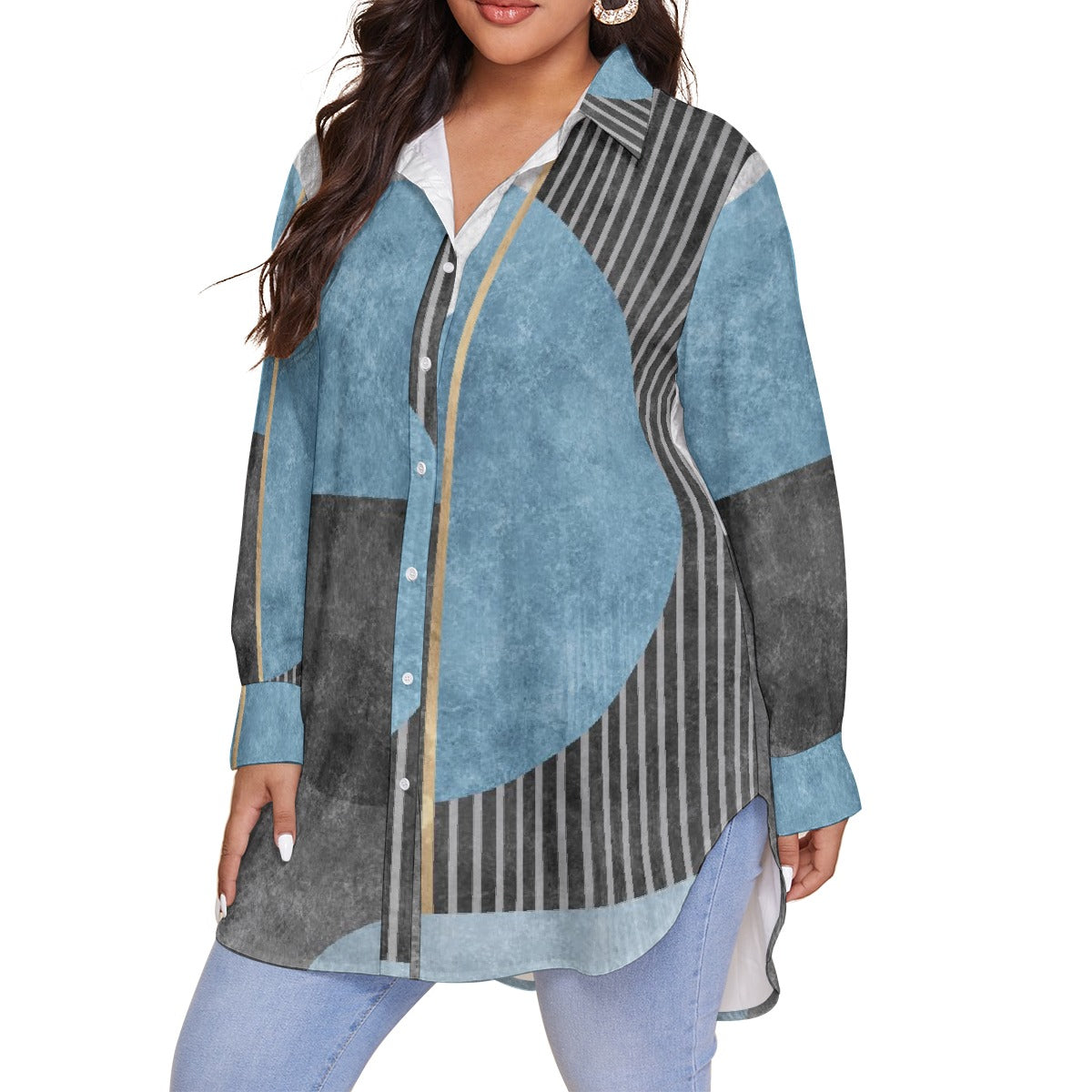 All-Over Print Women's Shirt With Long Sleeve(Plus Size)