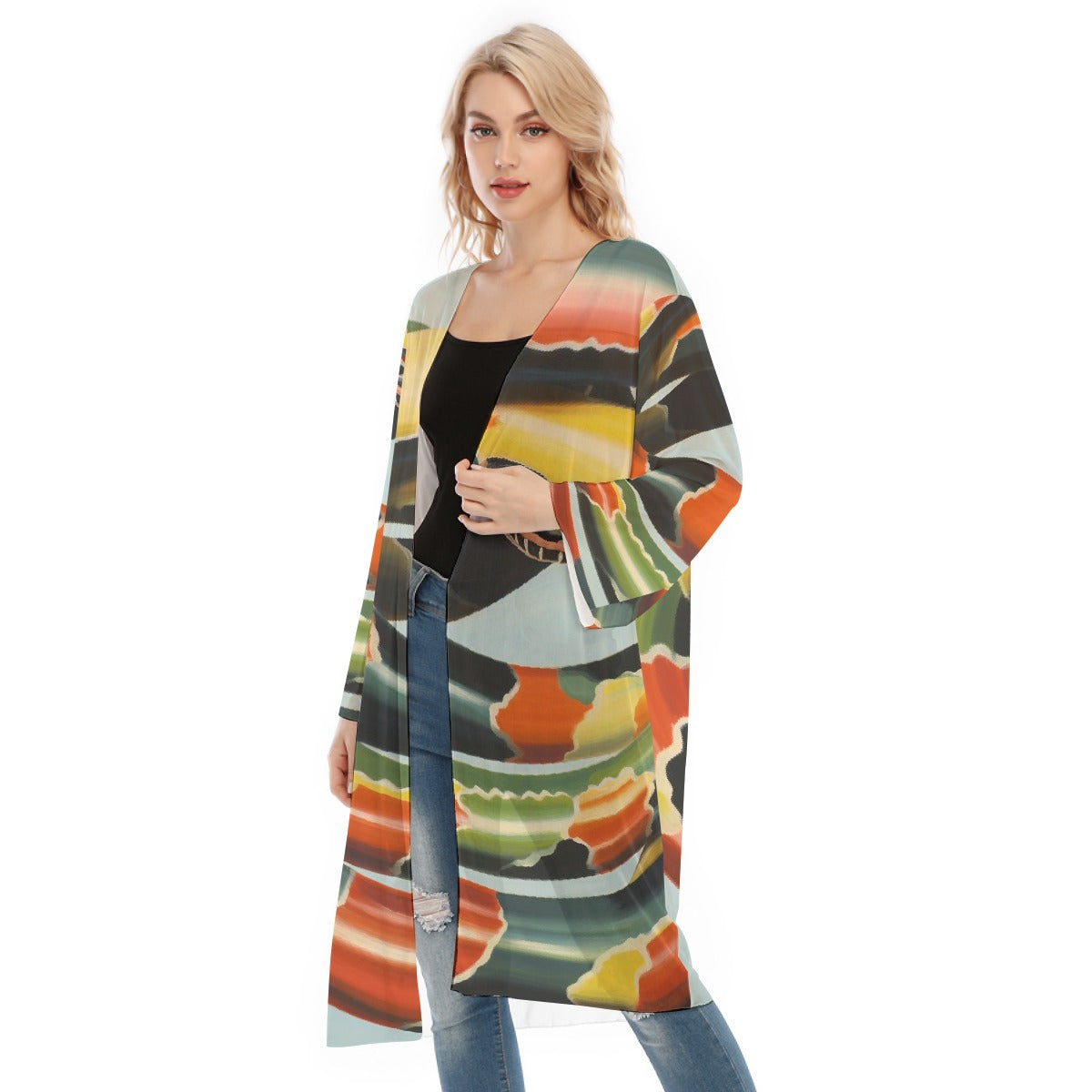 All- Over Print Women's Long Sleeve Mesh Cardigan