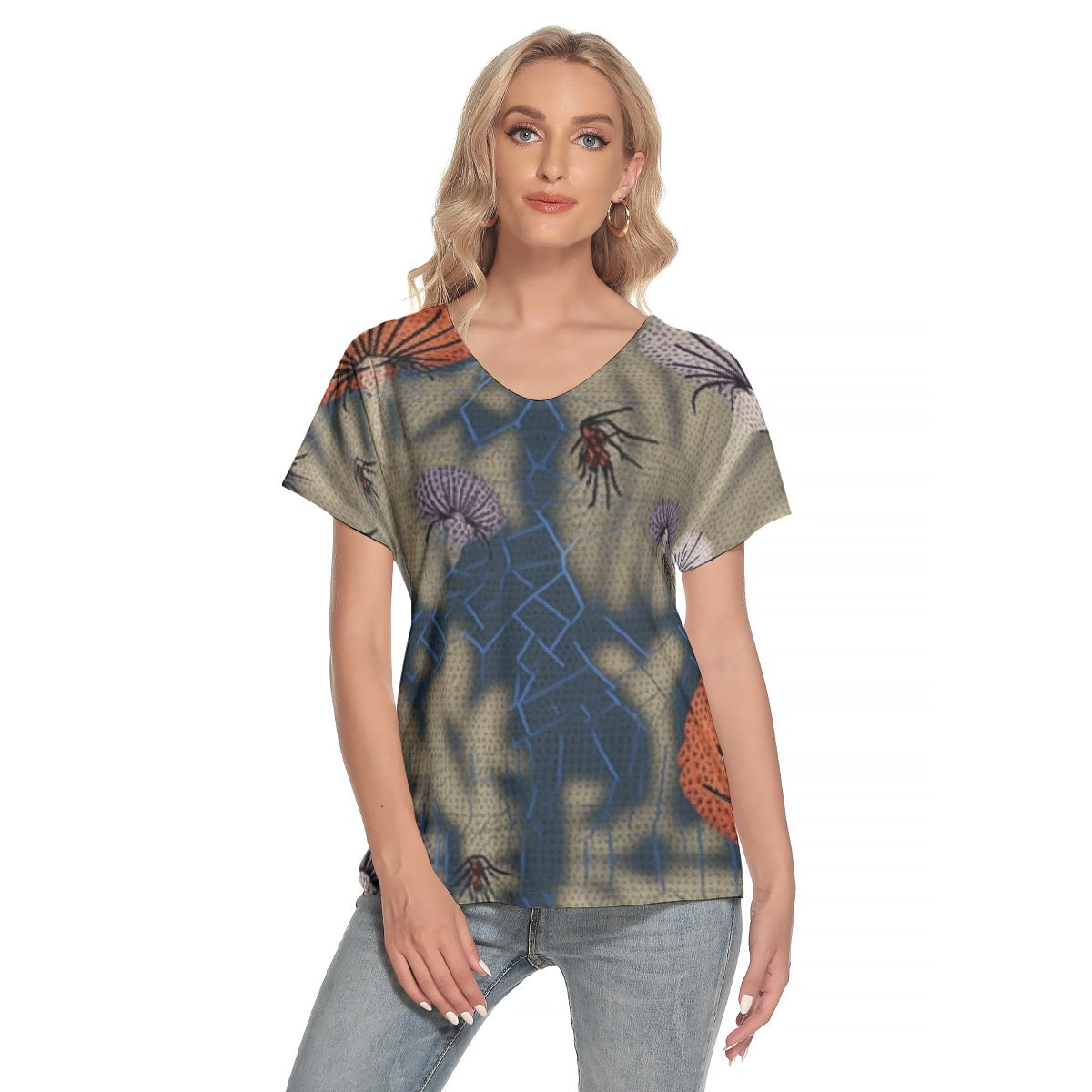 All-Over Print Women's Loose V-neck Short Sleeve T-shirt