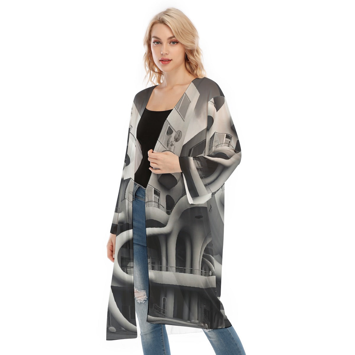 All- Over Print Women's Long Sleeve Mesh Cardigan