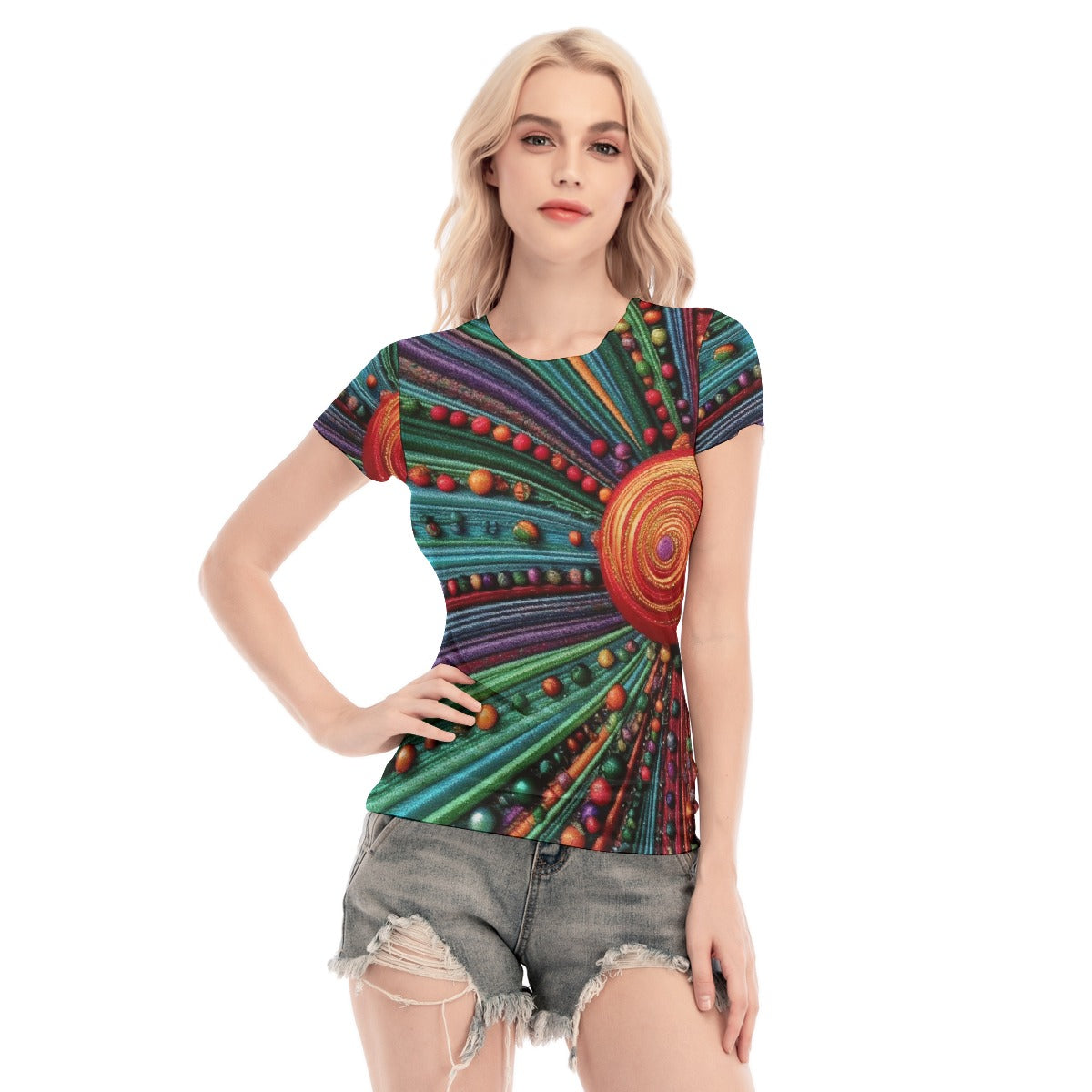 All-Over Print Women's Short Sleeve Mesh Blouse