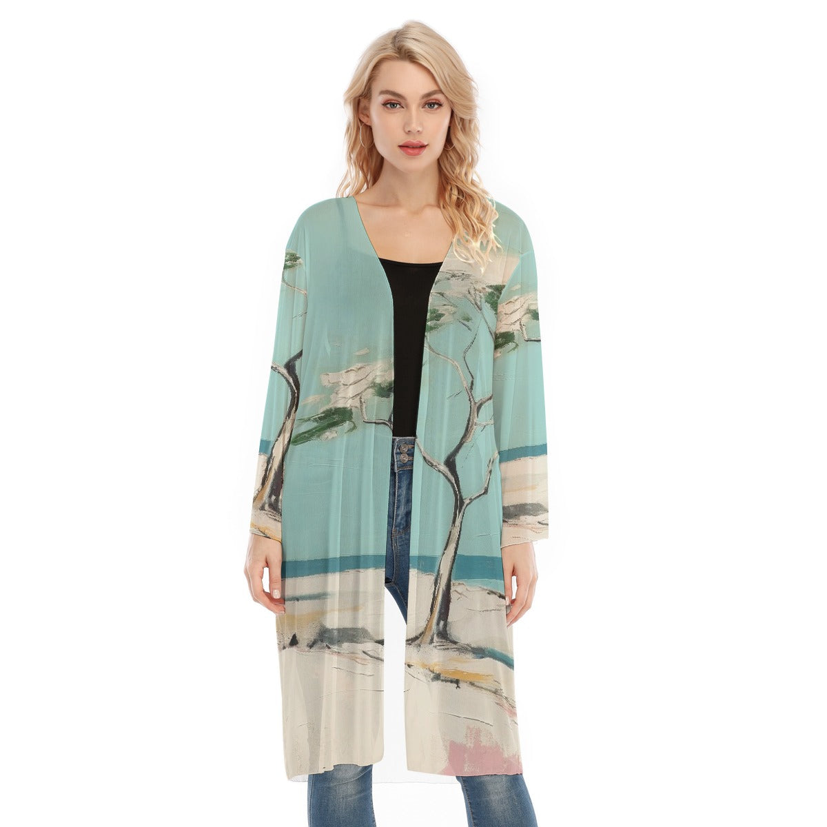 All- Over Print Women's Long Sleeve Mesh Cardigan