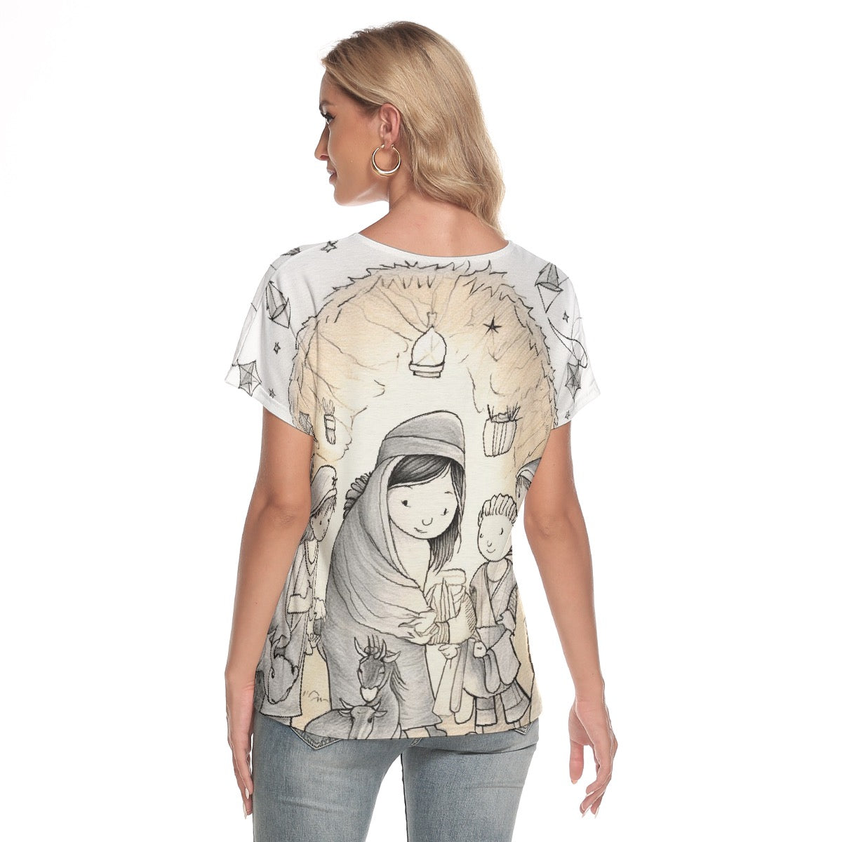 All-Over Print Women's Loose V-neck Short Sleeve T-shirt