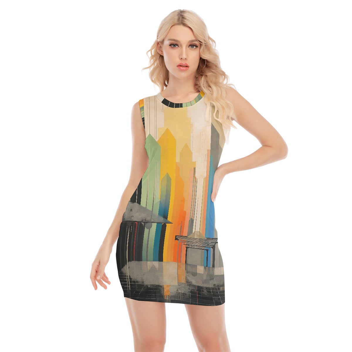 All-Over Print Women's O-neck Sleeveless Hip Skirt