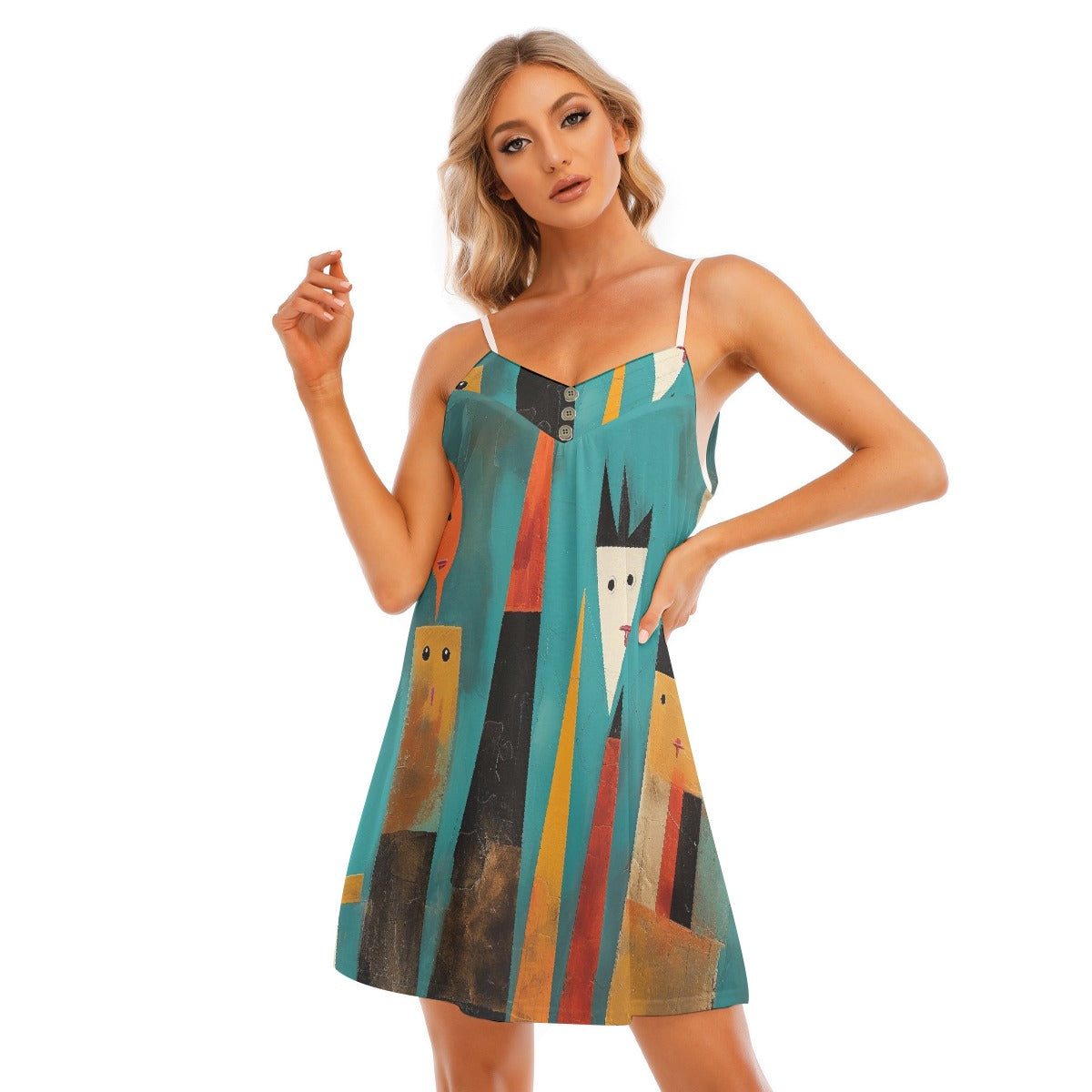 All-Over Print Women's V-neck Cami Dress