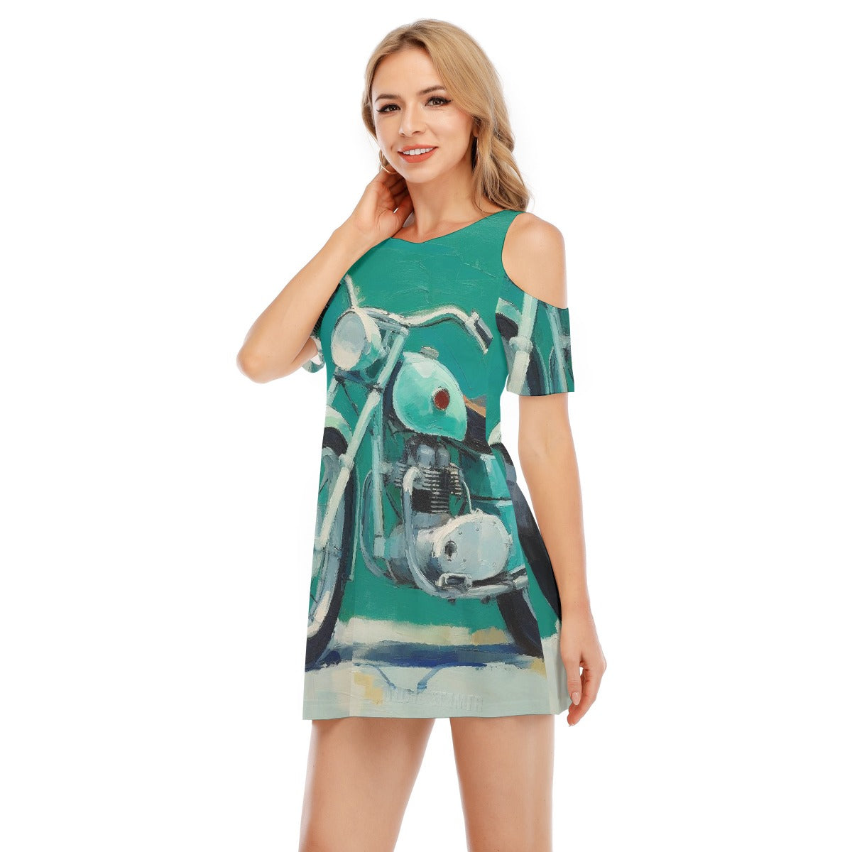 All-Over Print Women's Cold Shoulder Dress | 190GSM Cotton