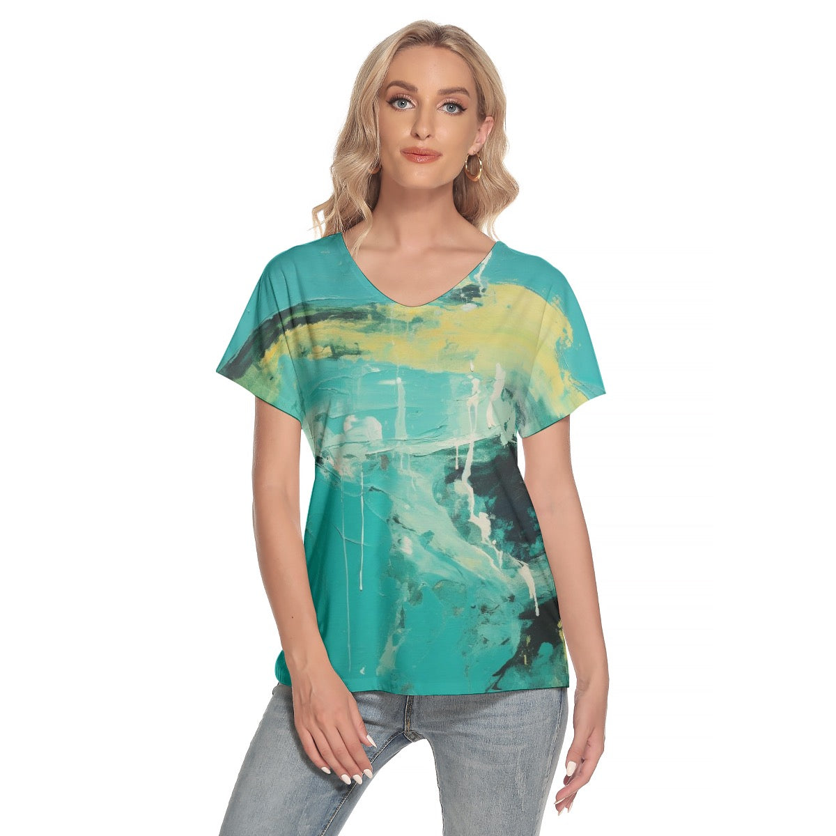 All-Over Print Women's Loose V-neck Short Sleeve T-shirt