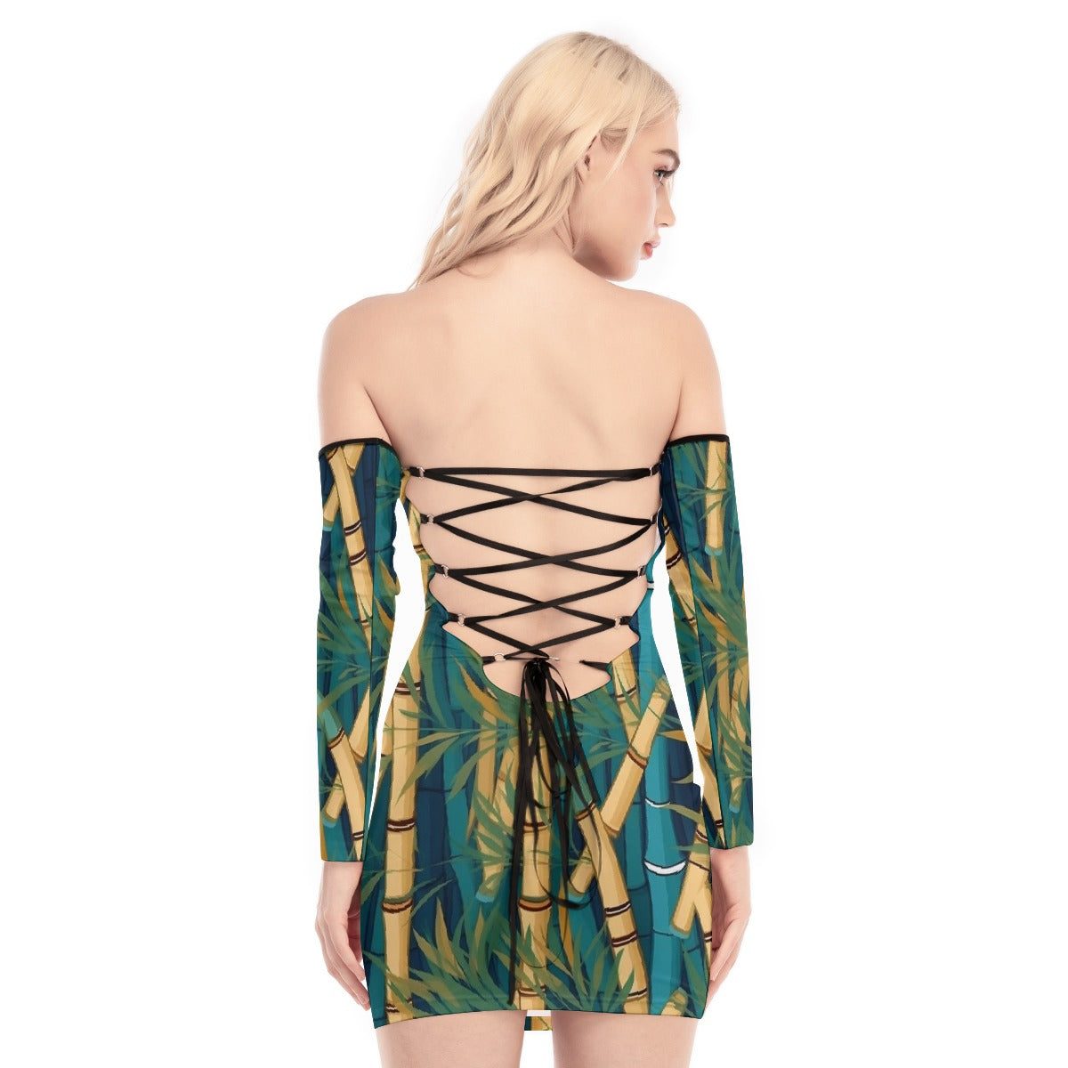 All-Over Print Women's Off-shoulder Back Lace-up Dress