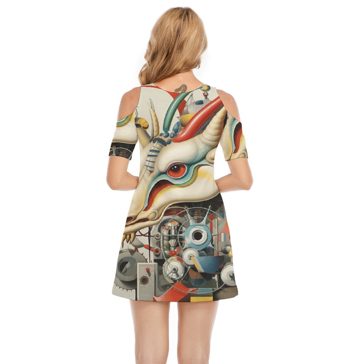 All-Over Print Women's Cold Shoulder Dress | 190GSM Cotton