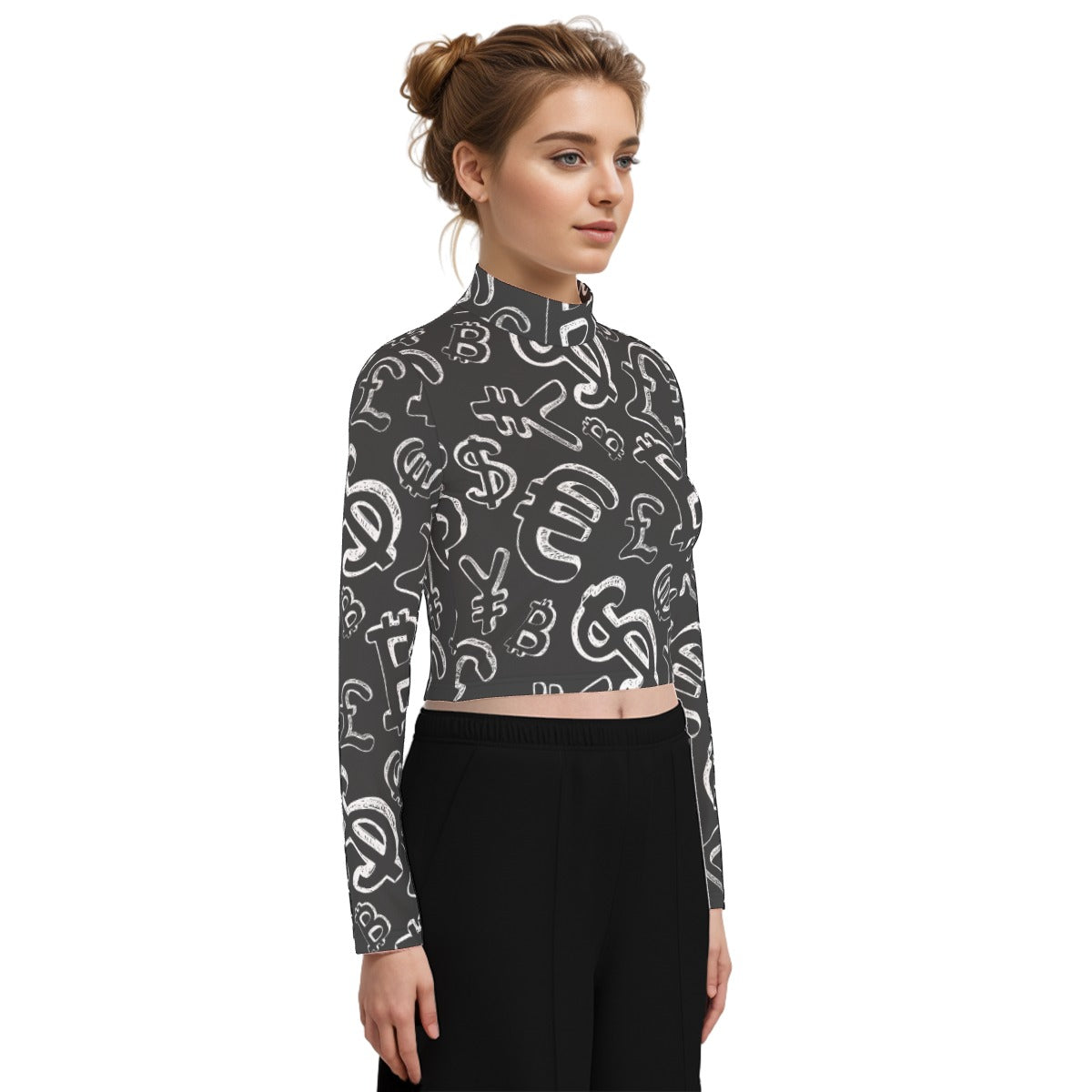 Eco-Friendly All-Over Print Women's Turtleneck T-shirt With Long Sleeve