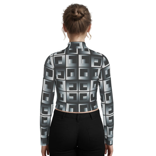 Eco-Friendly All-Over Print Women's Turtleneck T-shirt With Long Sleeve