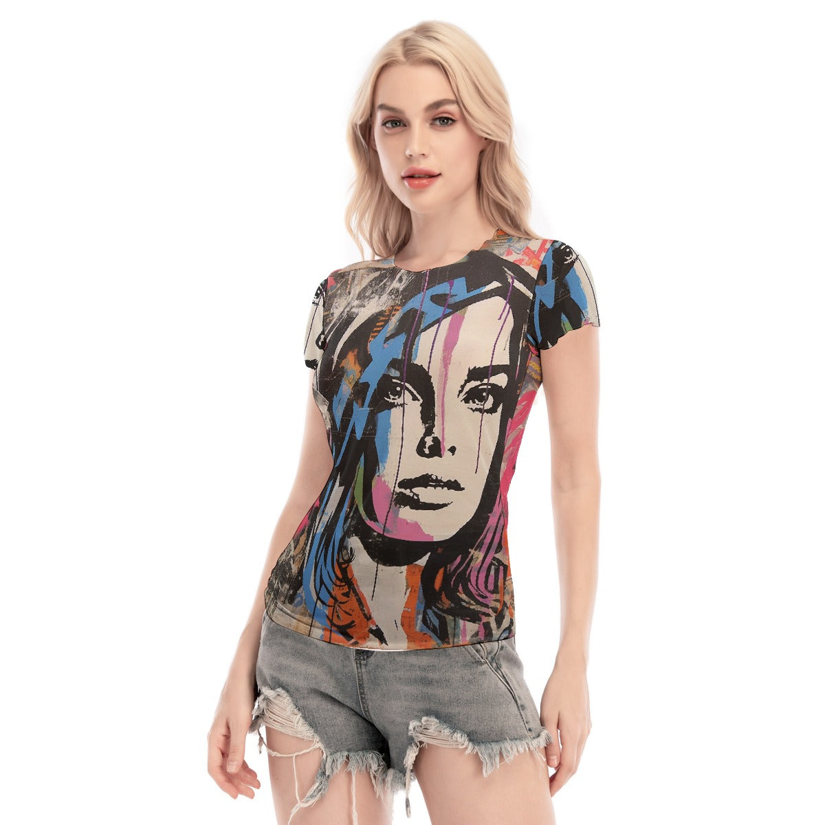 All-Over Print Women's Short Sleeve Mesh Blouse