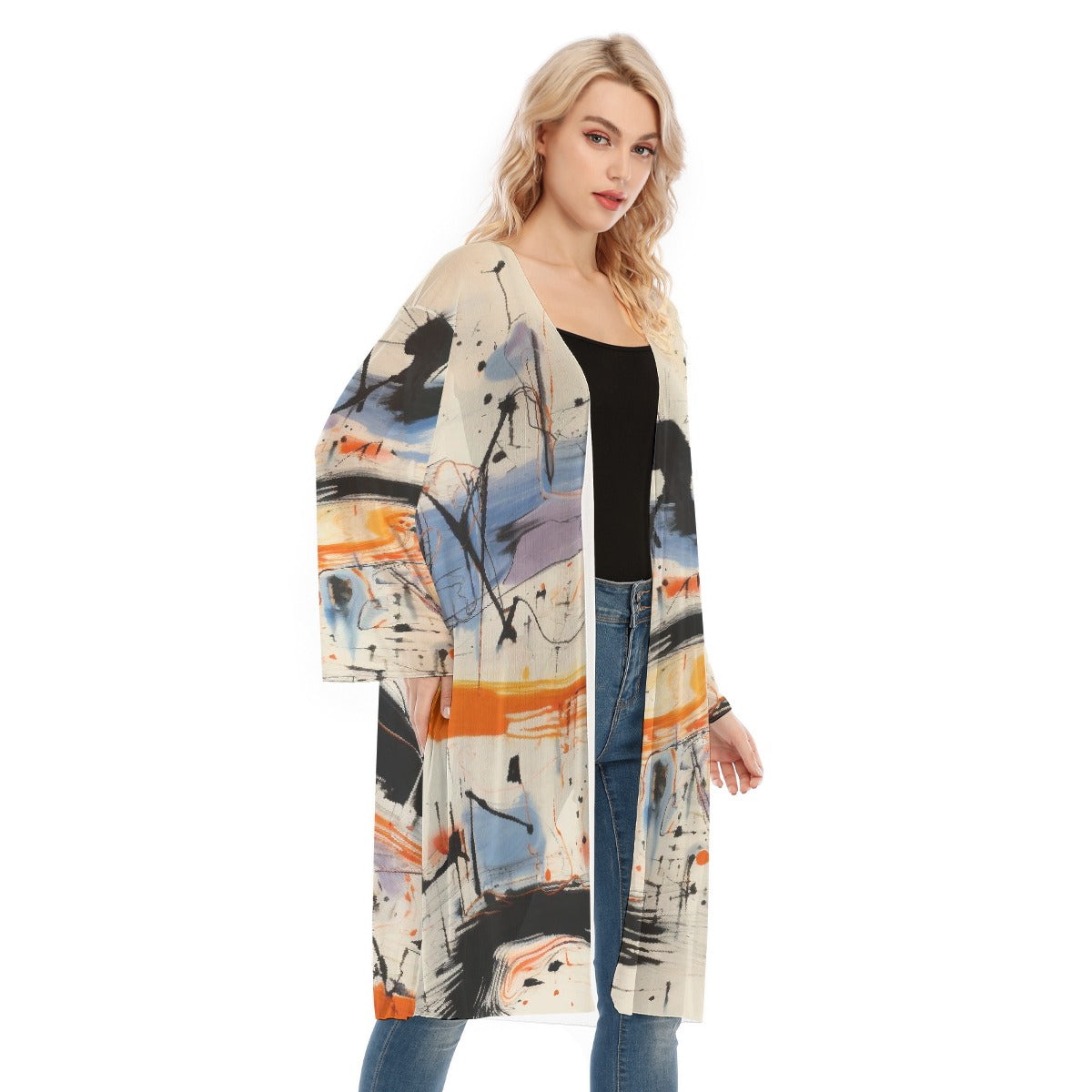 All- Over Print Women's Long Sleeve Mesh Cardigan